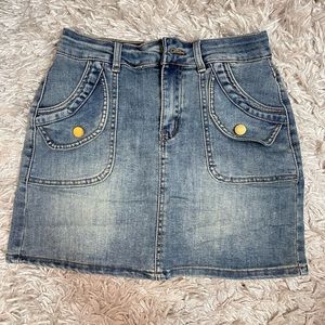 New - Vitange Washed Denim Skort with Gold Buttons Details and Pockets